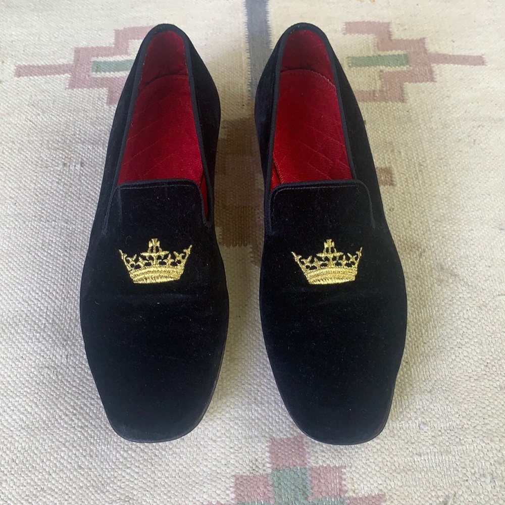 Brooks Brothers Black Velvet Slippers Sz 12